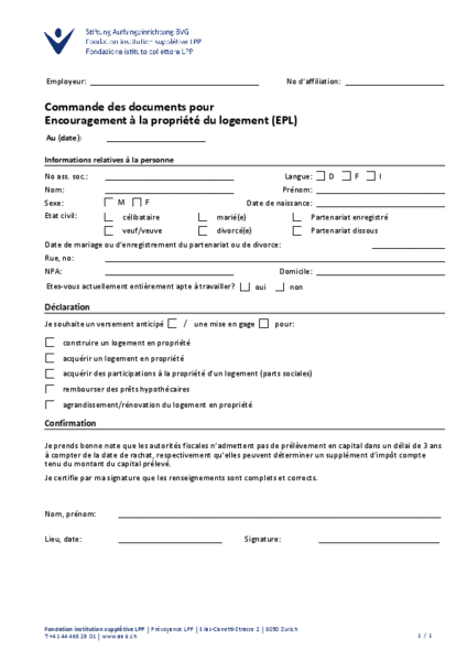Commande des documents pour Encouragement à la propriété du logement (EPL)